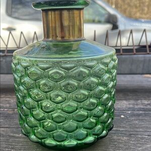 Green Glass Vase with Gold Accent